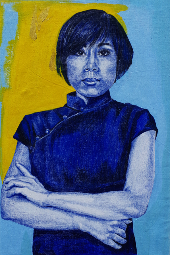 IL FEMMINILE _China girl, 2019, matite e olio su lino, 30x45x3,5cm